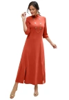 Jessica London Mockneck Slit Maxi Dress In Red