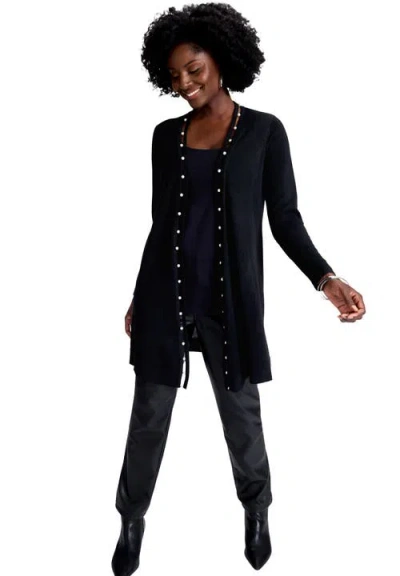Jessica London Pearl Trim Cardigan In Black