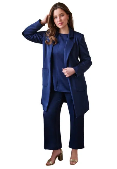Jessica London Perfect Ease Knit Duster Jacket In Blue