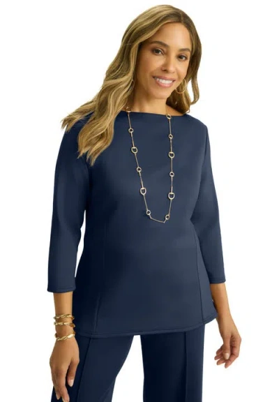 Jessica London Perfectease Boatneck Top In Blue