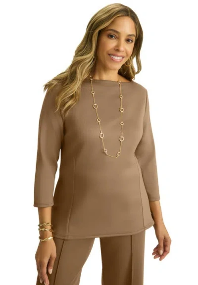 Jessica London Perfectease Boatneck Top In Brown