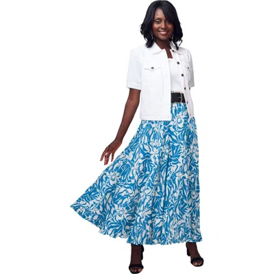 Jessica London Petite Flowing Crinkled Maxi Skirt In Blue