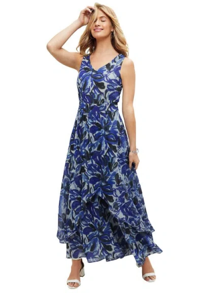 Jessica London Petite Georgette Flyaway Maxi Dress In Blue