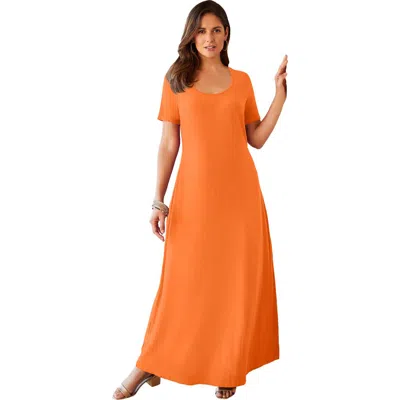 Jessica London Petite Stretch Cotton T-shirt Maxi Dress In Orange