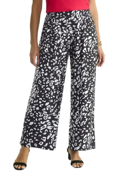 Jessica London Petite Stretch Knit Wide Leg Pant In Black