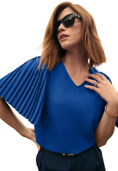 Jessica London Pleated Sleeve Georgette Blouse In Blue