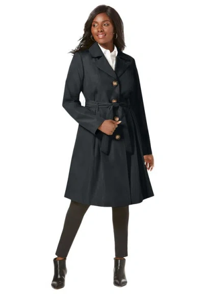 Jessica London Pleated Trench Coat In Black
