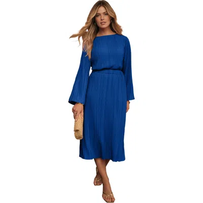 Jessica London Plisse Midi Skirt In Blue