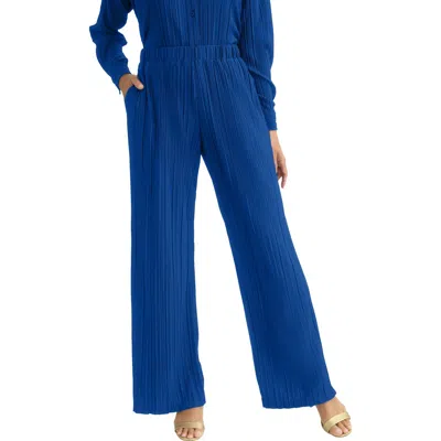 Jessica London Plisse Wide-leg Trouser In Blue