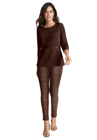 Jessica London Ponte Belted Top In Brown