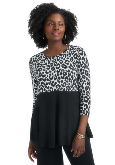 Jessica London Printed Yoke Trapeze Tee In Black