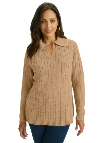 Jessica London Pullover Cable Polo In Neutral