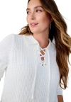 Jessica London Pullover Collared Lace Up Shaker Sweater In White