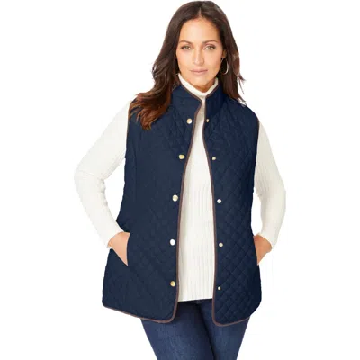 Jessica London Quilted Vest In Blue