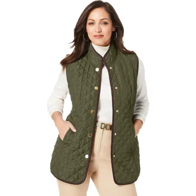 Jessica London Quilted Vest In Green
