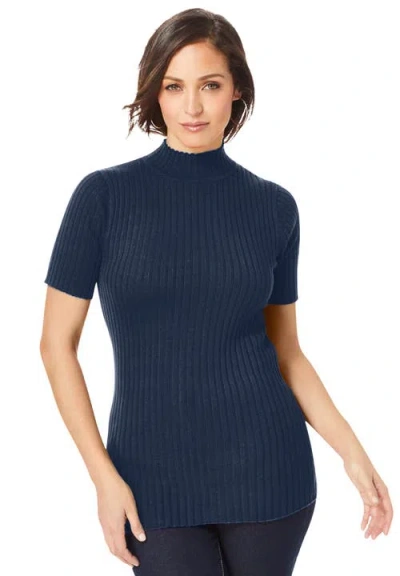 Jessica London Rib Mockneck Sweater In Blue
