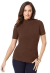 Jessica London Rib Mockneck Sweater In Brown