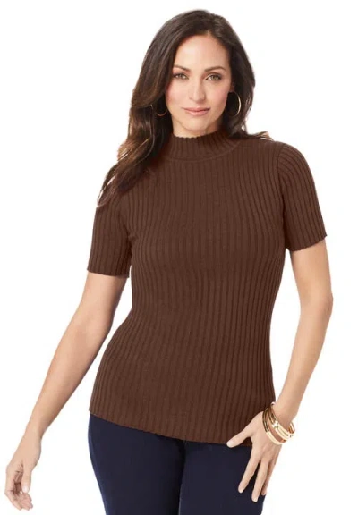 Jessica London Rib Mockneck Sweater In Brown