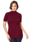 Jessica London Rib Mockneck Sweater In Burgundy