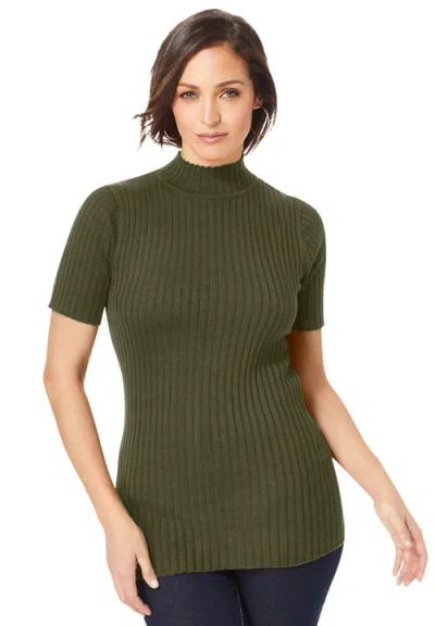 Jessica London Rib Mockneck Sweater In Green