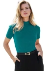 Jessica London Rib Mockneck Sweater In Green