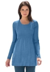 Jessica London Ribbed Baby Doll Tunic Sweater In Blue