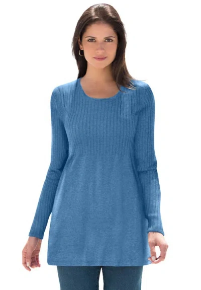 Jessica London Ribbed Baby Doll Tunic Sweater In Blue