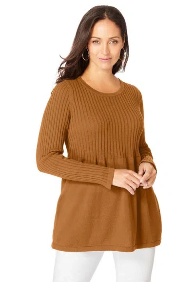 Jessica London Ribbed Baby Doll Tunic Sweater In Brown
