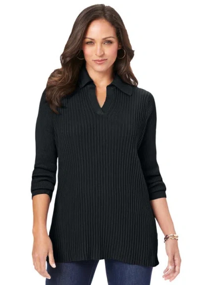 Jessica London Ribbed Collar Sweater In Black