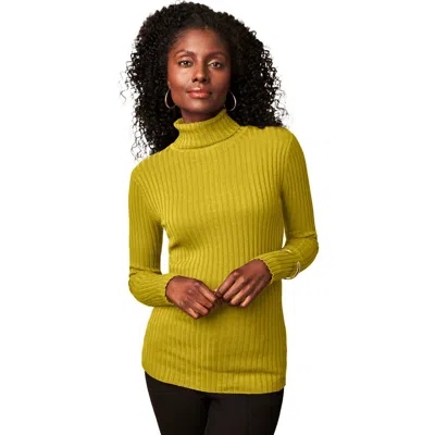 Jessica London Ribbed Cotton Turtleneck Sweater In Yellow