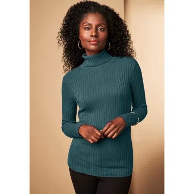 Jessica London Ribbed Cotton Turtleneck Sweater In Blue