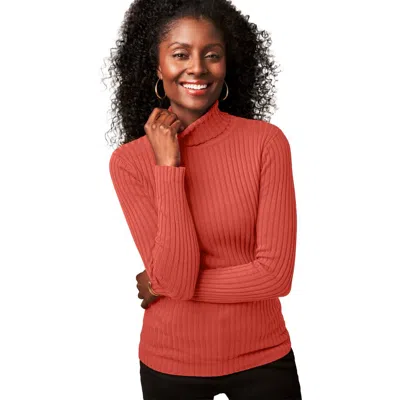 Jessica London Ribbed Cotton Turtleneck Sweater In Burgundy