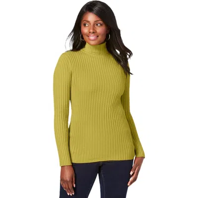 Jessica London Ribbed Cotton Turtleneck Sweater In Green