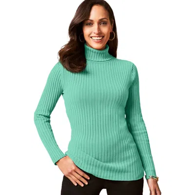 Jessica London Ribbed Cotton Turtleneck Sweater In Green