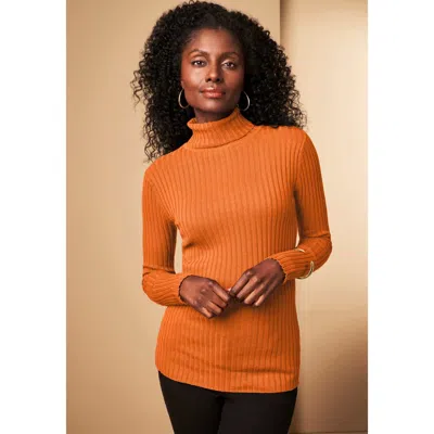 Jessica London Ribbed Cotton Turtleneck Sweater In Orange