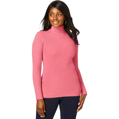 Jessica London Ribbed Cotton Turtleneck Sweater In Pink