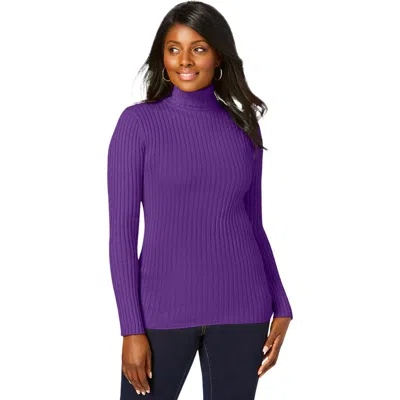 Jessica London Ribbed Cotton Turtleneck Sweater In Purple