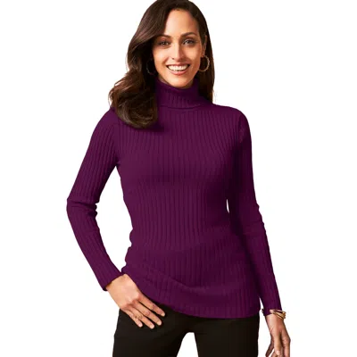 Jessica London Ribbed Cotton Turtleneck Sweater In Purple