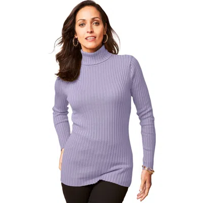 Jessica London Ribbed Cotton Turtleneck Sweater In Purple