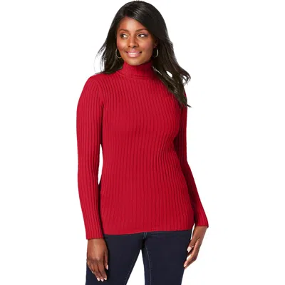 Jessica London Ribbed Cotton Turtleneck Sweater In Red