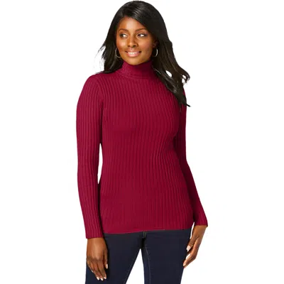 Jessica London Ribbed Cotton Turtleneck Sweater In Red