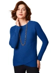 Jessica London Ribbed Crossover Crewneck In Blue