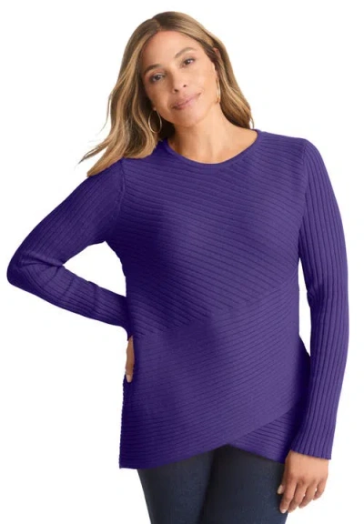 Jessica London Ribbed Crossover Crewneck In Purple