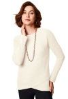 Jessica London Ribbed Crossover Crewneck In White