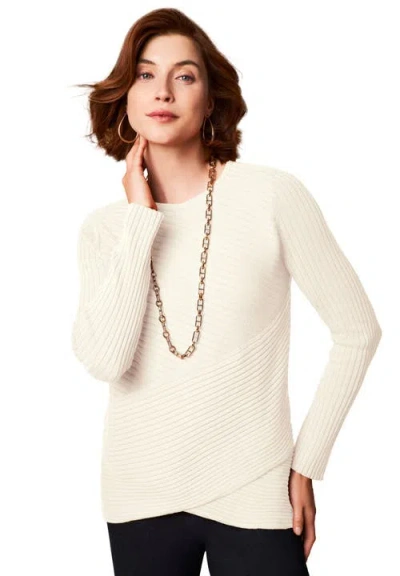 Jessica London Ribbed Crossover Crewneck In White