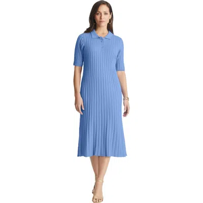 Jessica London Ribbed Henley Dress In Blue