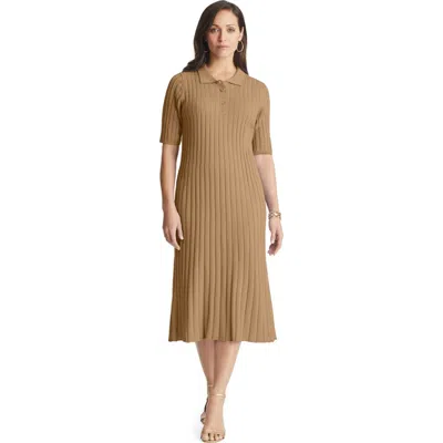 Jessica London Ribbed Henley Dress In Brown