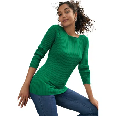 Jessica London Ribbed Knit Pullover Boatneck Sweater In Green