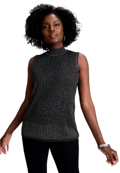 Jessica London Ribbed Sleeveless Shell In Black