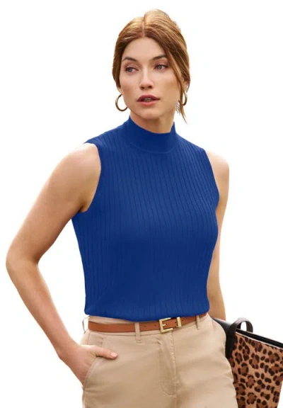 Jessica London Ribbed Sleeveless Shell In Blue